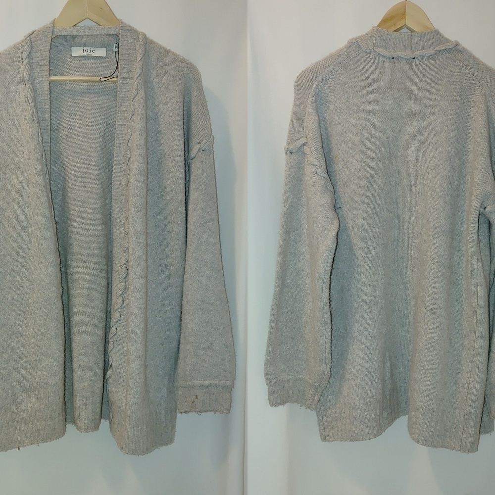 Joie Cardigan Gray‎ Small S Wool Camel Blend Oversized Whipstitch Open